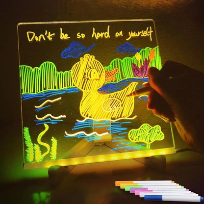✨🎨 Reusable LED Acrylic Message Board – Light-Up Drawing & Writing Board with 7 Color Pens