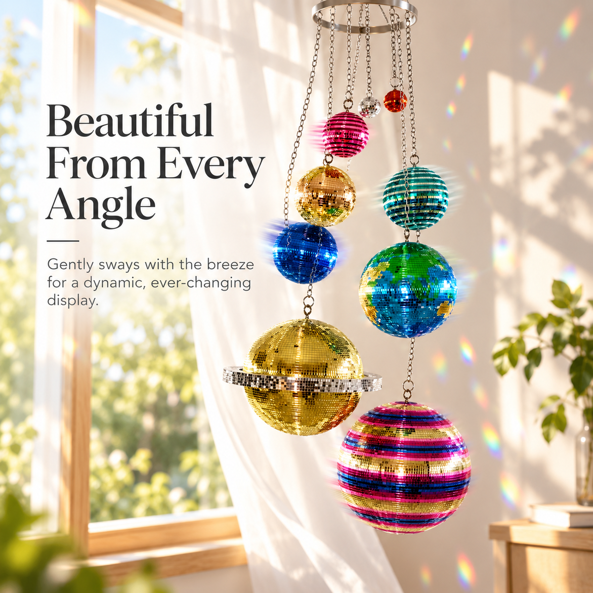 ✨Solar System Disco Ball Hanging Mobile – Colorful Reflective Celestial Room Decor