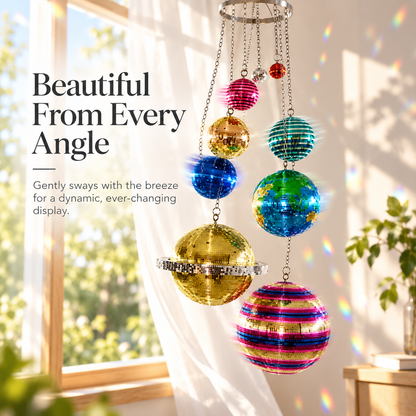 ✨Solar System Disco Ball Hanging Mobile – Colorful Reflective Celestial Room Decor