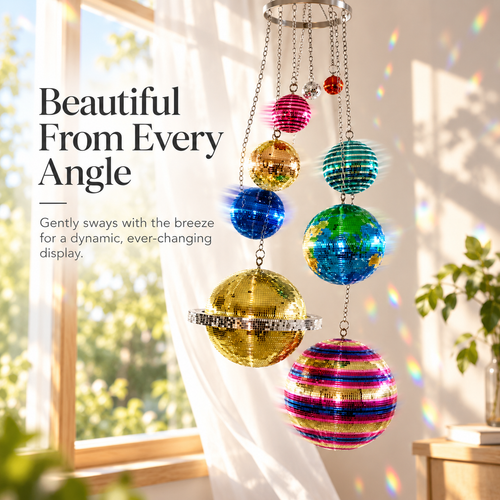 ✨Solar System Disco Ball Hanging Mobile – Colorful Reflective Celestial Room Decor