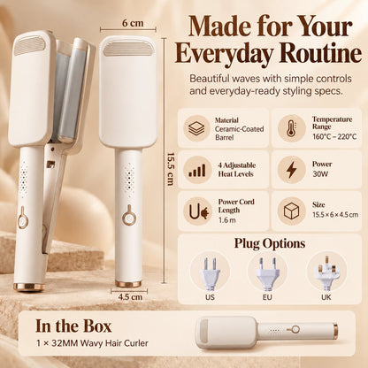 ⏰32MM Wavy Hair Curler – Big Bouncy Curls, 4 Adjustable Heat Settings & Negative Ion Care – Salon-Quality Styling at Home 💇‍♀️