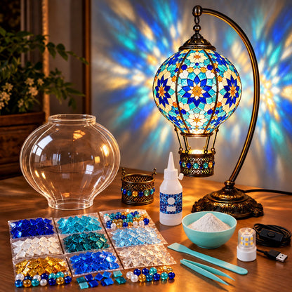 🎨 Beginner-Friendly Turkish Mosaic Hot Air Balloon Lamp DIY Kit | Complete Kit with Mosaic Pieces, Tools & USB Light Included ✨