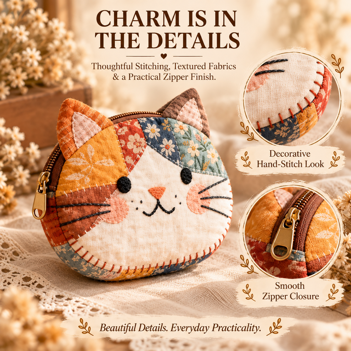🐱Handmade Patchwork Cat Coin Purse
