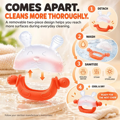 🐰 360° Food-Grade Silicone Bunny Teether – Full-Hand Easy-Grip Design