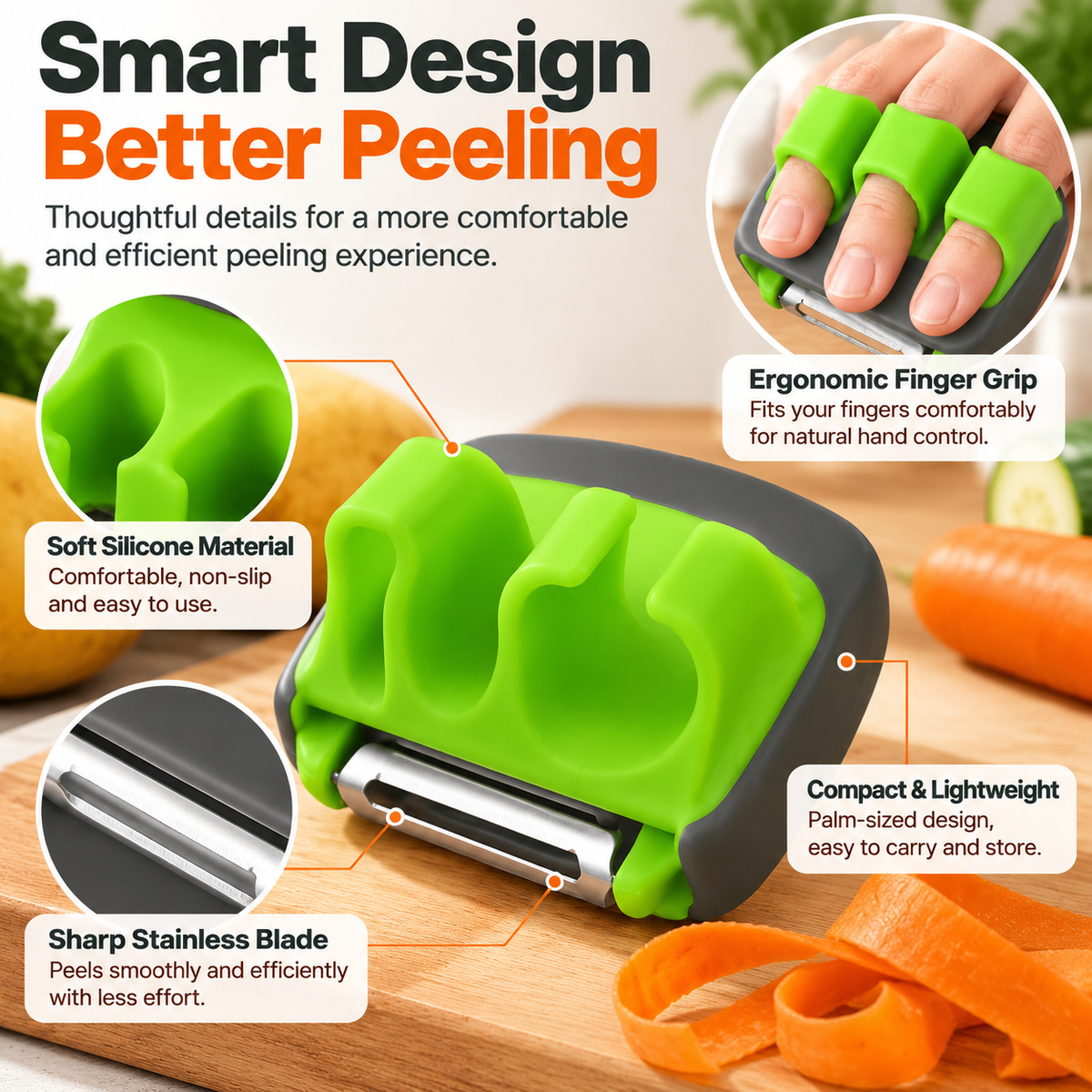 🥕  Palm Vegetable Peeler – Finger Grip Kitchen Tool for Faster & Easier Food Prep