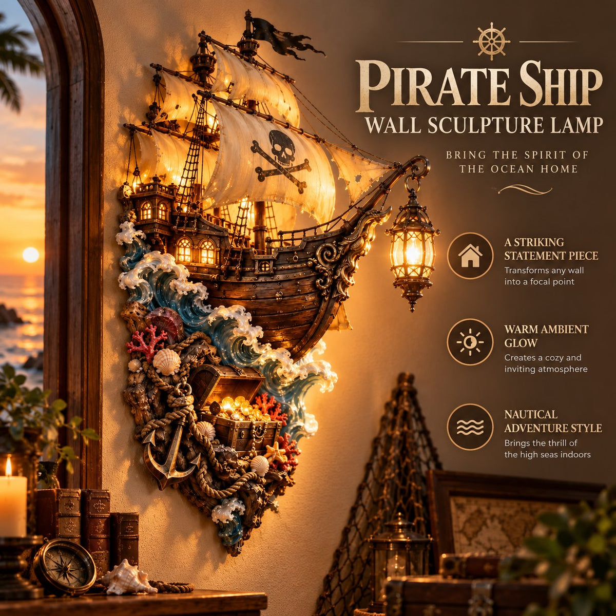 Pirate Ship Wall Sculpture Lamp