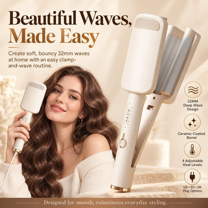 ⏰32MM Wavy Hair Curler – Big Bouncy Curls, 4 Adjustable Heat Settings & Negative Ion Care – Salon-Quality Styling at Home 💇‍♀️