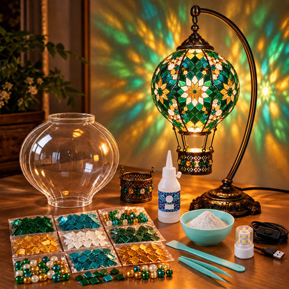 🎨 Beginner-Friendly Turkish Mosaic Hot Air Balloon Lamp DIY Kit | Complete Kit with Mosaic Pieces, Tools & USB Light Included ✨