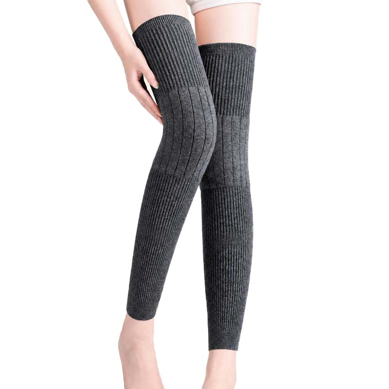 Gray long ribbed knee warmers
