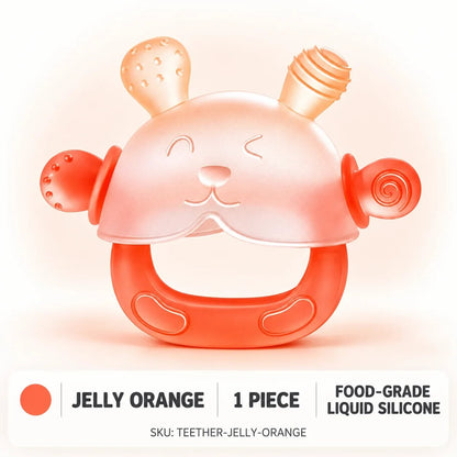 🐰 360° Food-Grade Silicone Bunny Teether – Full-Hand Easy-Grip Design