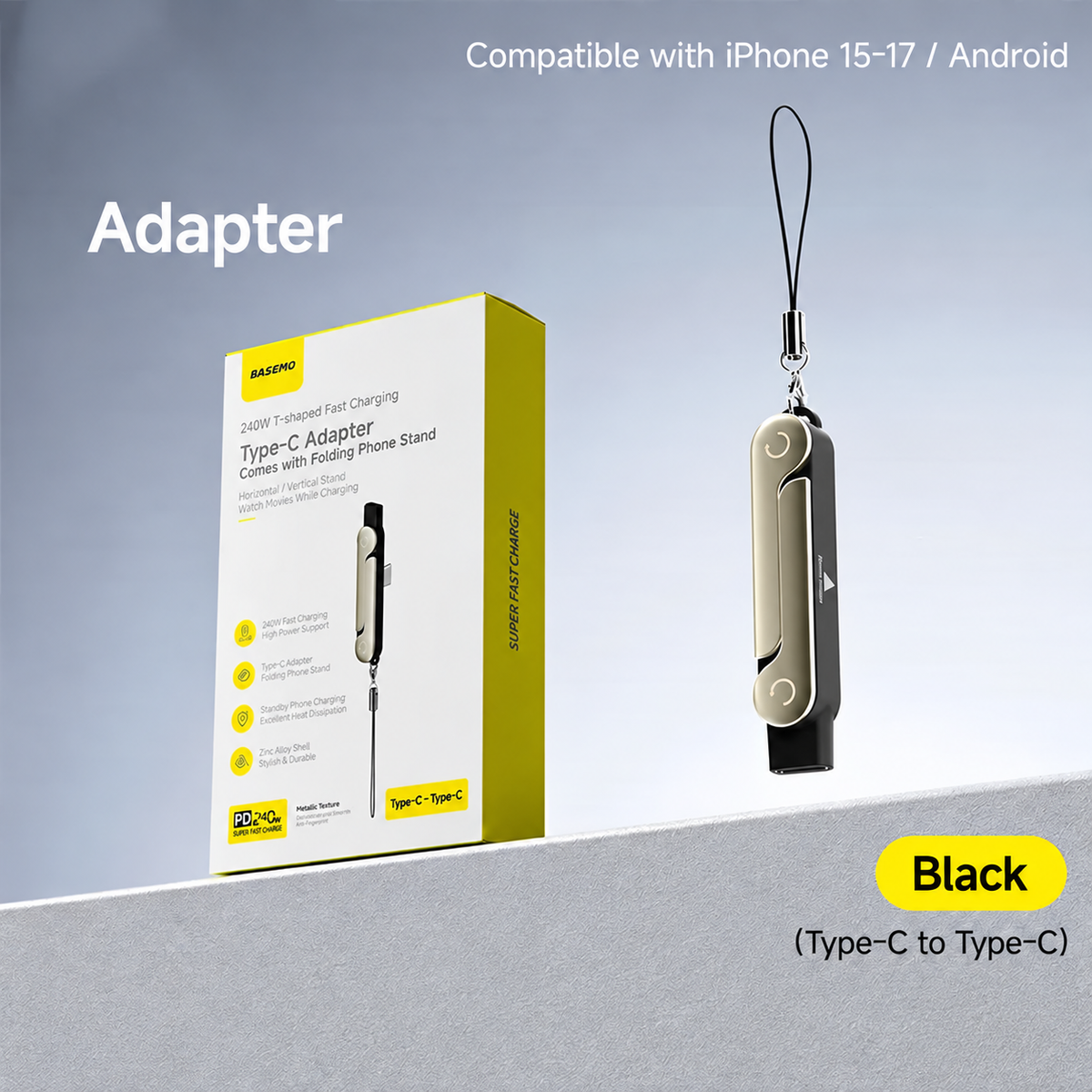 🔋240W 2-in-1 USB-C Fast Charging Cable with Rotating Phone Stand