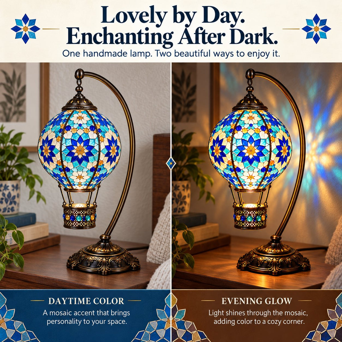 🎨 Beginner-Friendly Turkish Mosaic Hot Air Balloon Lamp DIY Kit | Complete Kit with Mosaic Pieces, Tools & USB Light Included ✨