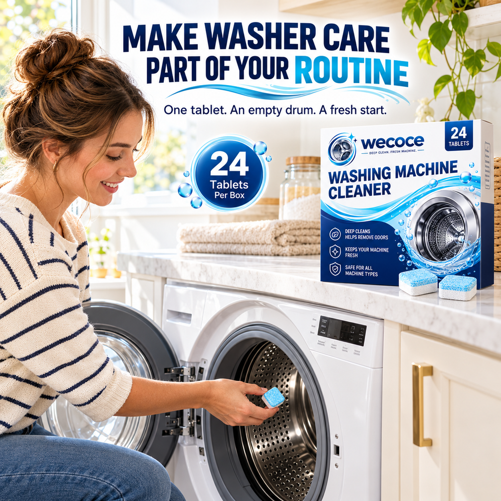 Adding a cleaning tablet to the washer drum