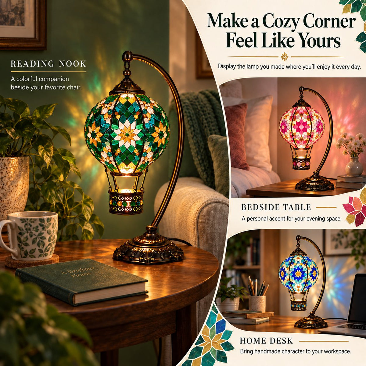 🎨 Beginner-Friendly Turkish Mosaic Hot Air Balloon Lamp DIY Kit | Complete Kit with Mosaic Pieces, Tools & USB Light Included ✨