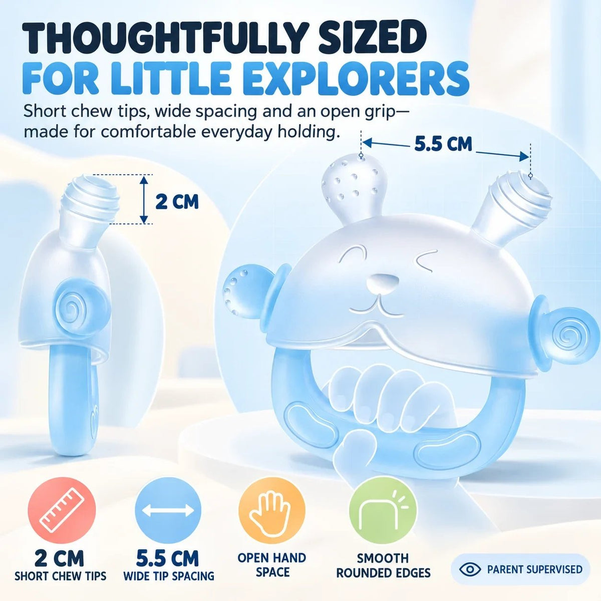 🐰 360° Food-Grade Silicone Bunny Teether – Full-Hand Easy-Grip Design