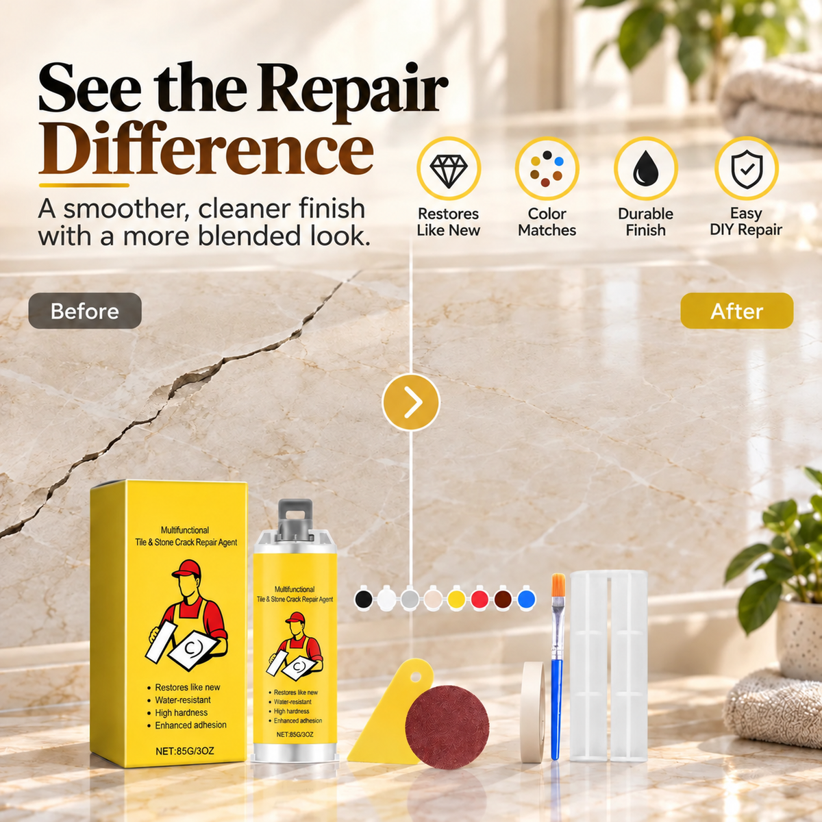 🔥Quick-Drying Tile Repair Glue - Complete Tool Kit for DIY – Fix Cracks Permanently in Minutes!✨
