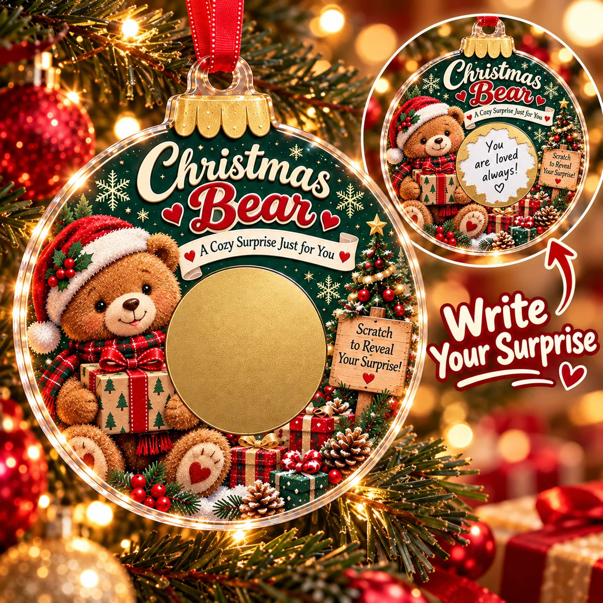 Scratch Surprise Christmas Ornament – Write Your Own Message & Reveal the Surprise 🎁