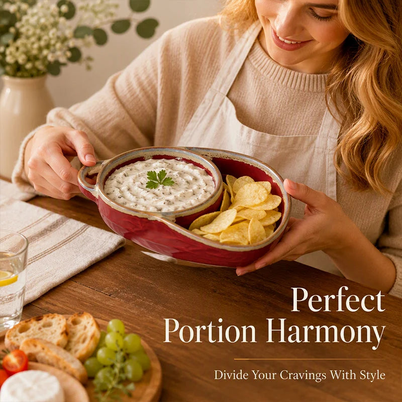 Retro ceramic divided dish dip and chips serving