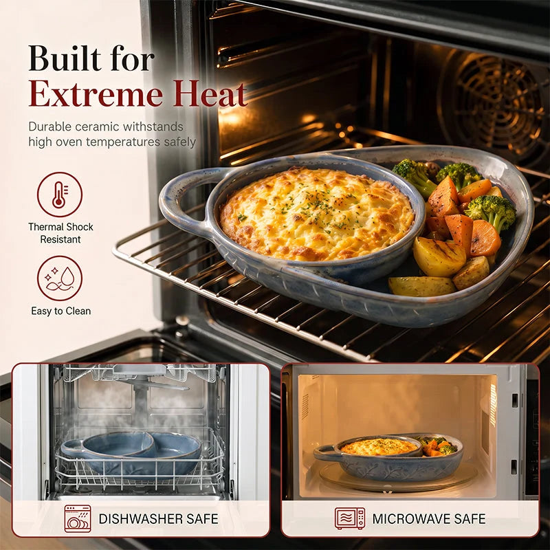 Ceramic divided baking dish oven microwave dishwasher safe