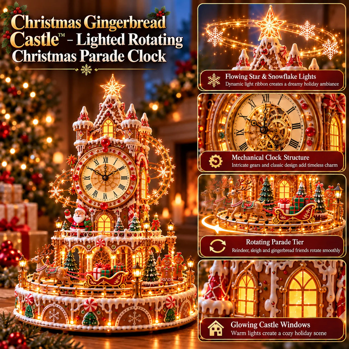 🎄Christmas Gingerbread Castle™ – Lighted Rotating Christmas Parade Clock