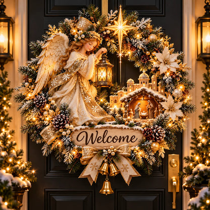 🔥 Last Day 50% Off 🔥✝️ Angel Bethlehem Welcome™ – Lighted Nativity Christmas Door Wreath