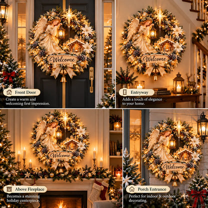 🔥 Last Day 50% Off 🔥✝️ Angel Bethlehem Welcome™ – Lighted Nativity Christmas Door Wreath