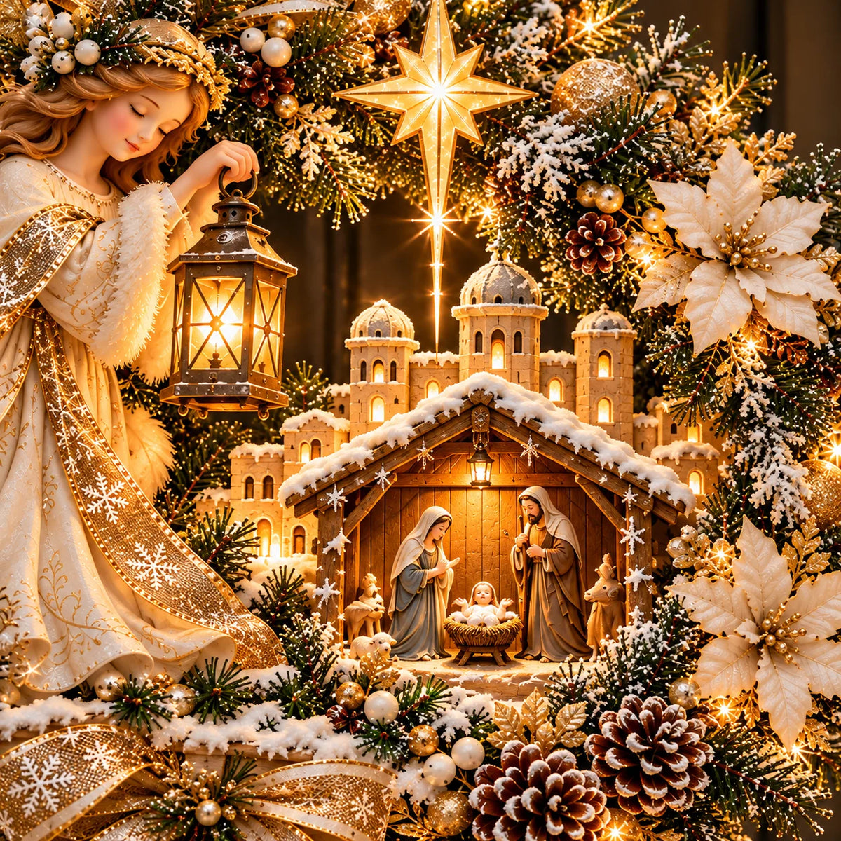 🔥 Last Day 50% Off 🔥✝️ Angel Bethlehem Welcome™ – Lighted Nativity Christmas Door Wreath