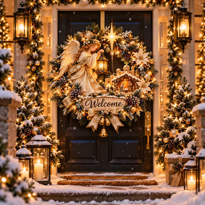 🔥 Last Day 50% Off 🔥✝️ Angel Bethlehem Welcome™ – Lighted Nativity Christmas Door Wreath