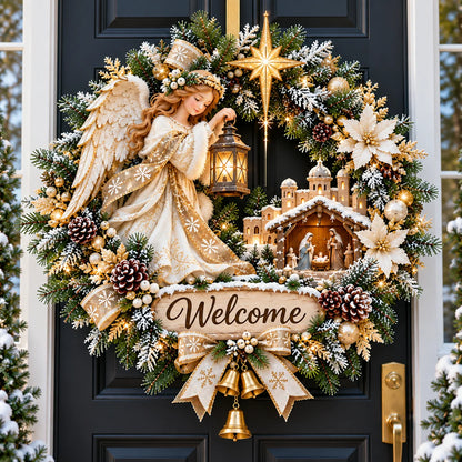 🔥 Last Day 50% Off 🔥✝️ Angel Bethlehem Welcome™ – Lighted Nativity Christmas Door Wreath