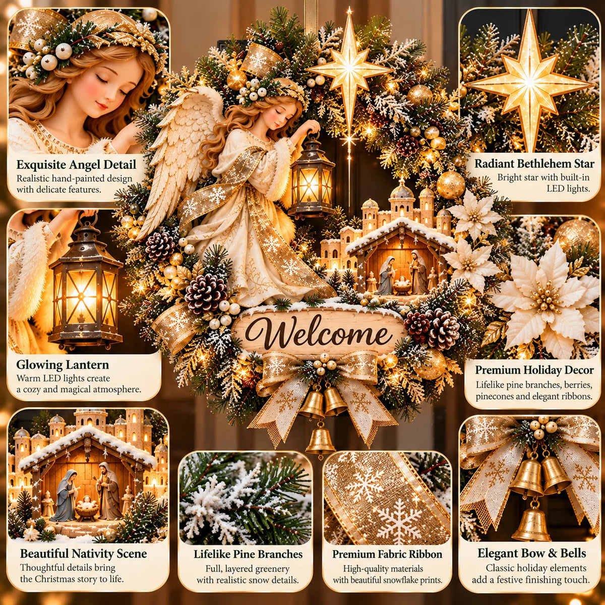 🔥 Last Day 50% Off 🔥✝️ Angel Bethlehem Welcome™ – Lighted Nativity Christmas Door Wreath