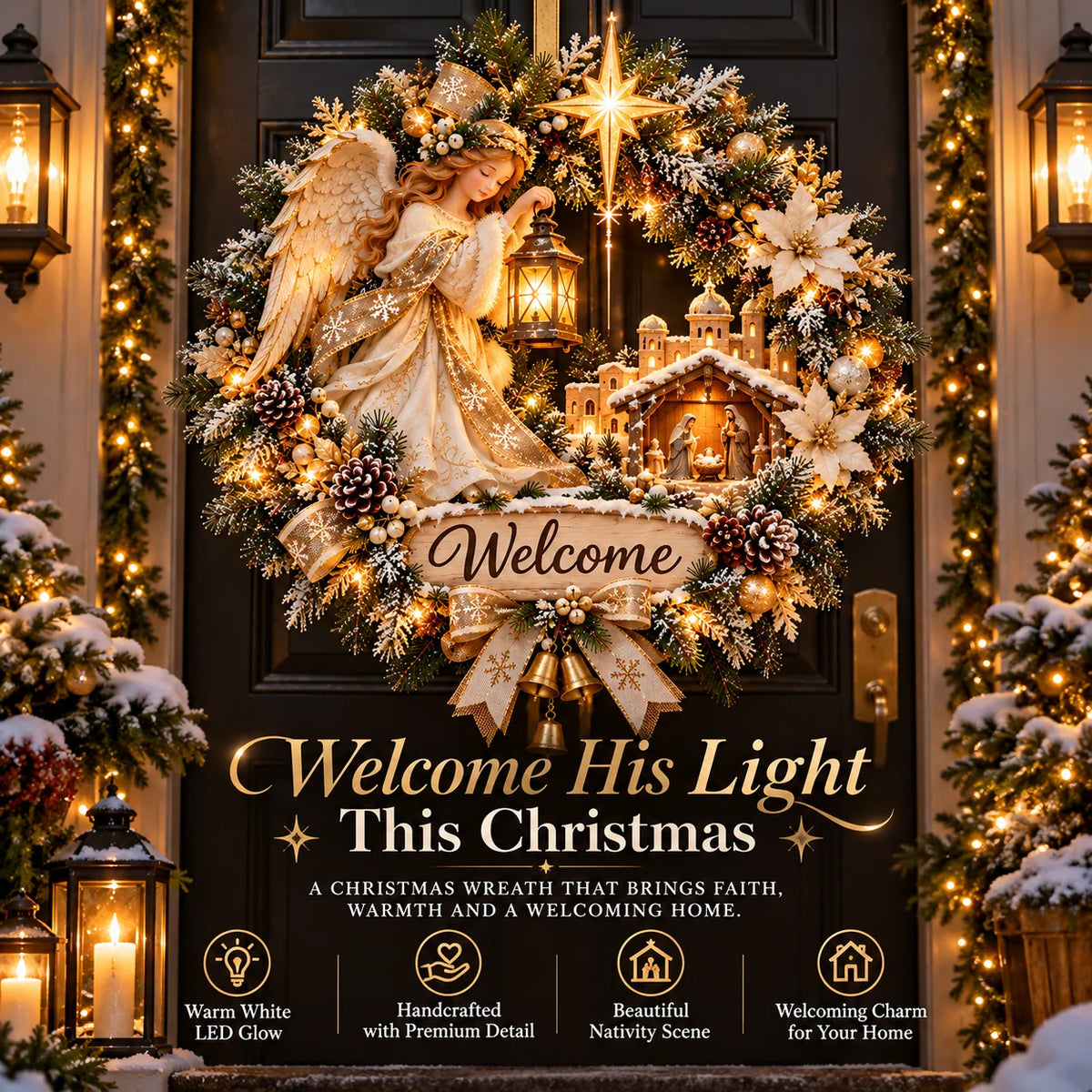 🔥 Last Day 50% Off 🔥✝️ Angel Bethlehem Welcome™ – Lighted Nativity Christmas Door Wreath