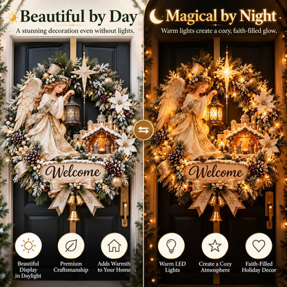🔥 Last Day 50% Off 🔥✝️ Angel Bethlehem Welcome™ – Lighted Nativity Christmas Door Wreath