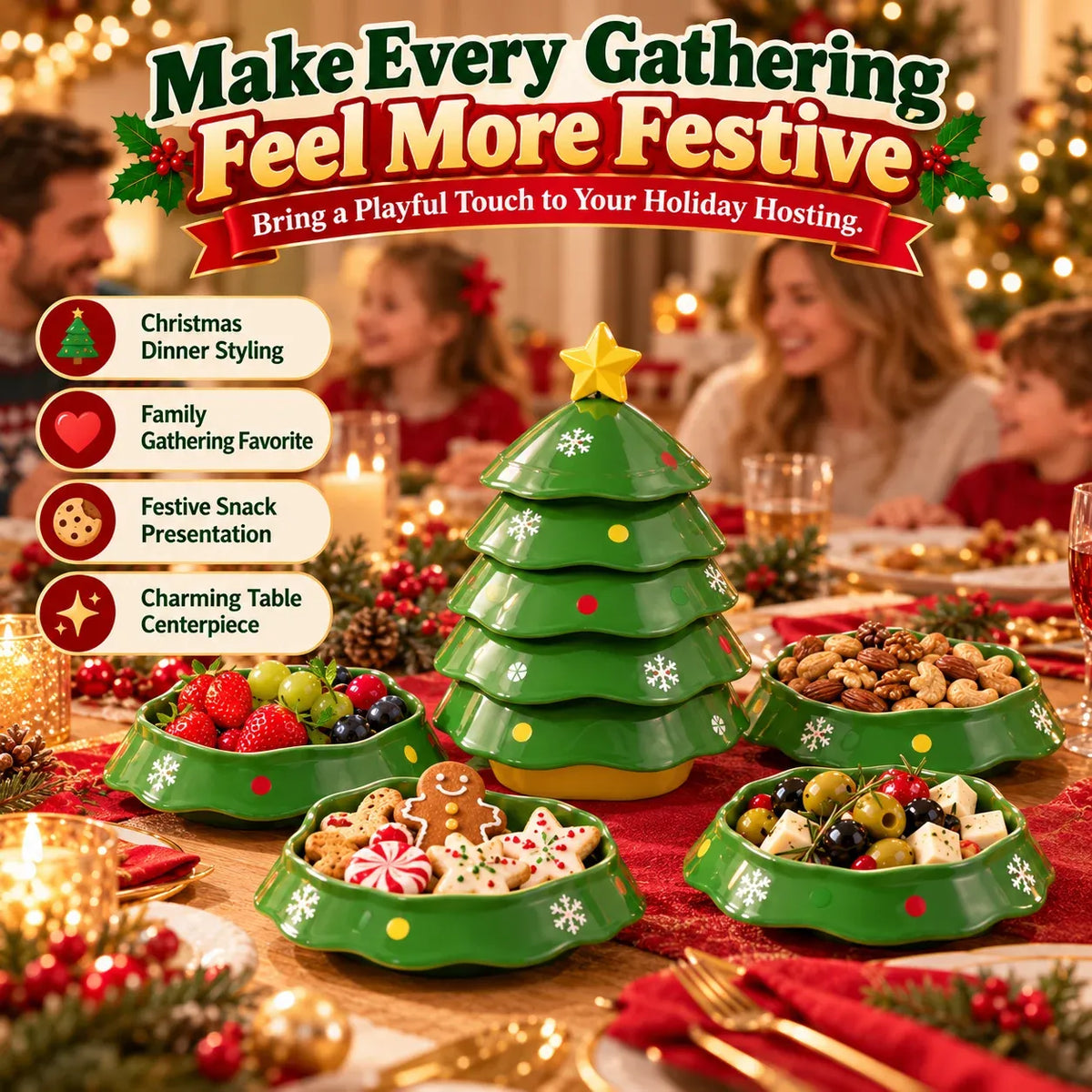 5-Layer Christmas Tree Serving Tray - Green