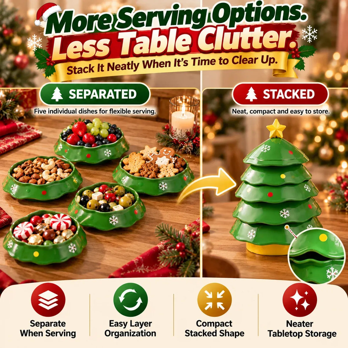 5-Layer Christmas Tree Serving Tray - Green