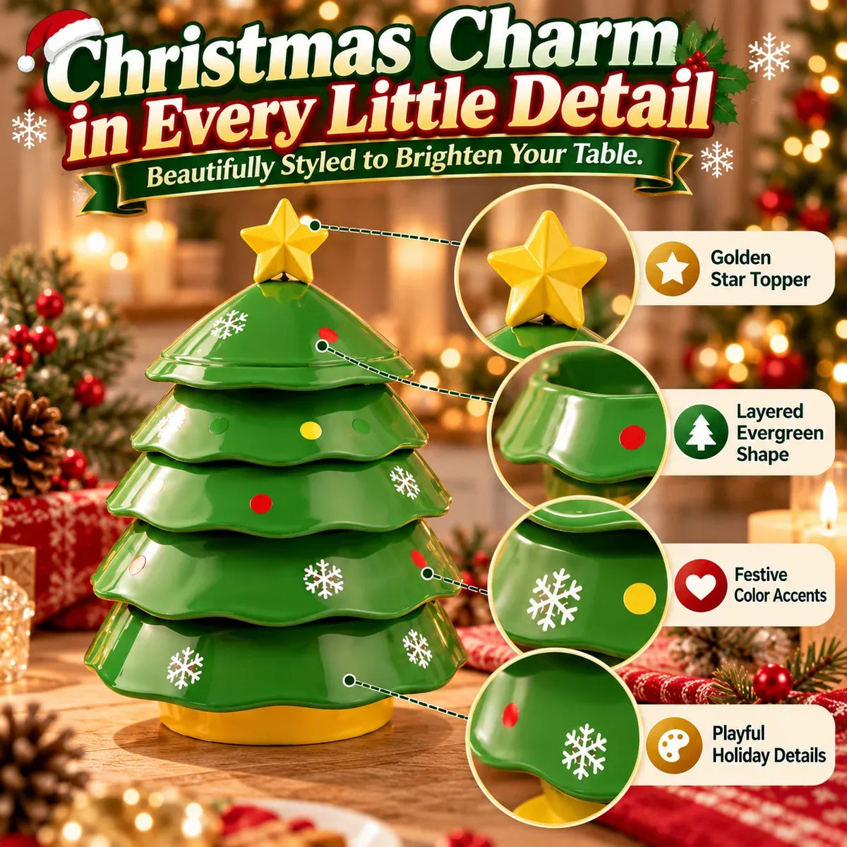 5-Layer Christmas Tree Serving Tray - Green