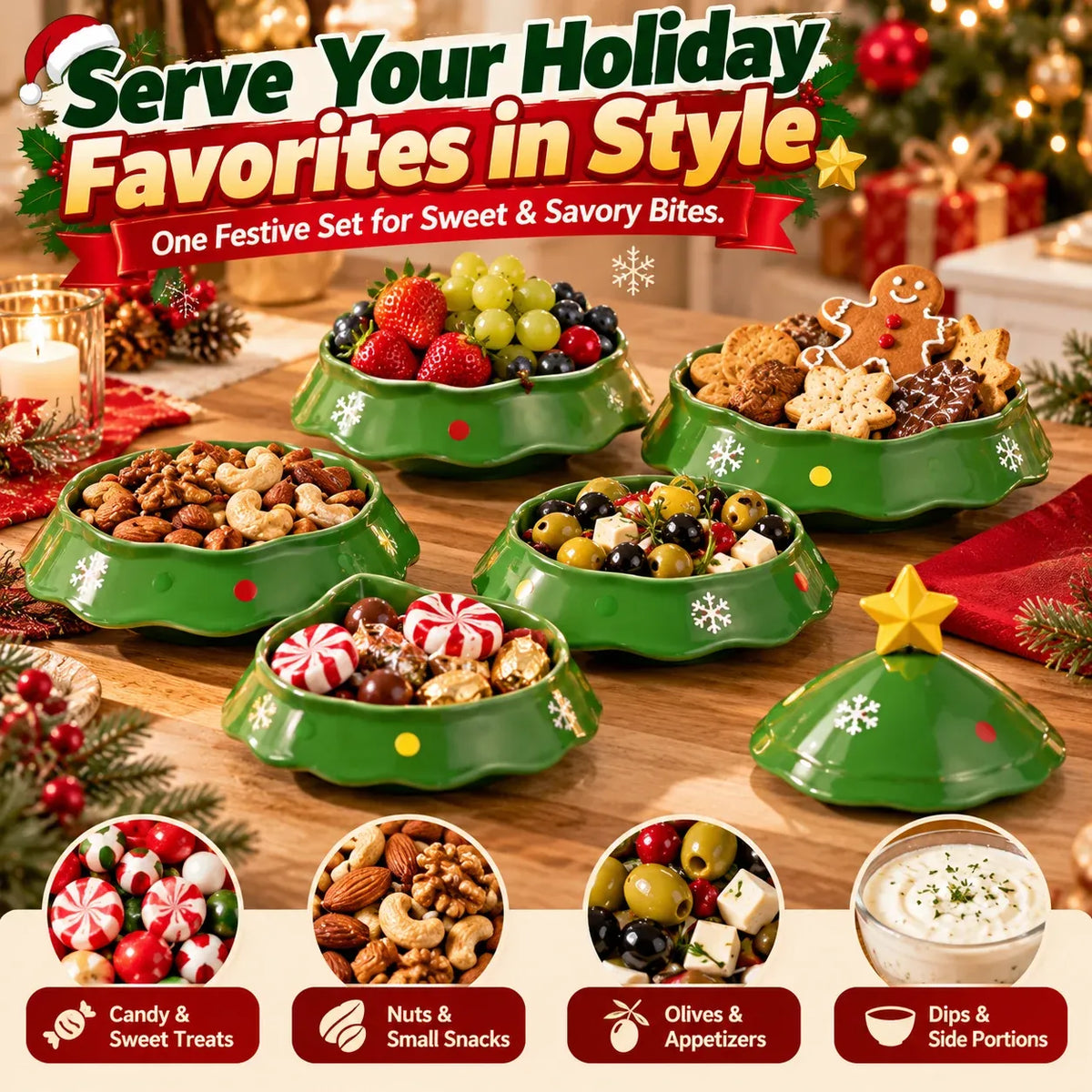 5-Layer Christmas Tree Serving Tray - Green