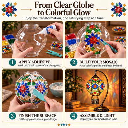 🎨 Beginner-Friendly Turkish Mosaic Hot Air Balloon Lamp DIY Kit | Complete Kit with Mosaic Pieces, Tools & USB Light Included ✨
