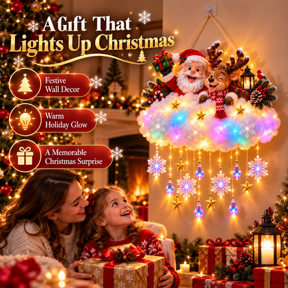 🎄 Light-Up Christmas Cloud Hanging Decor – Santa & Winter Village Holiday Display