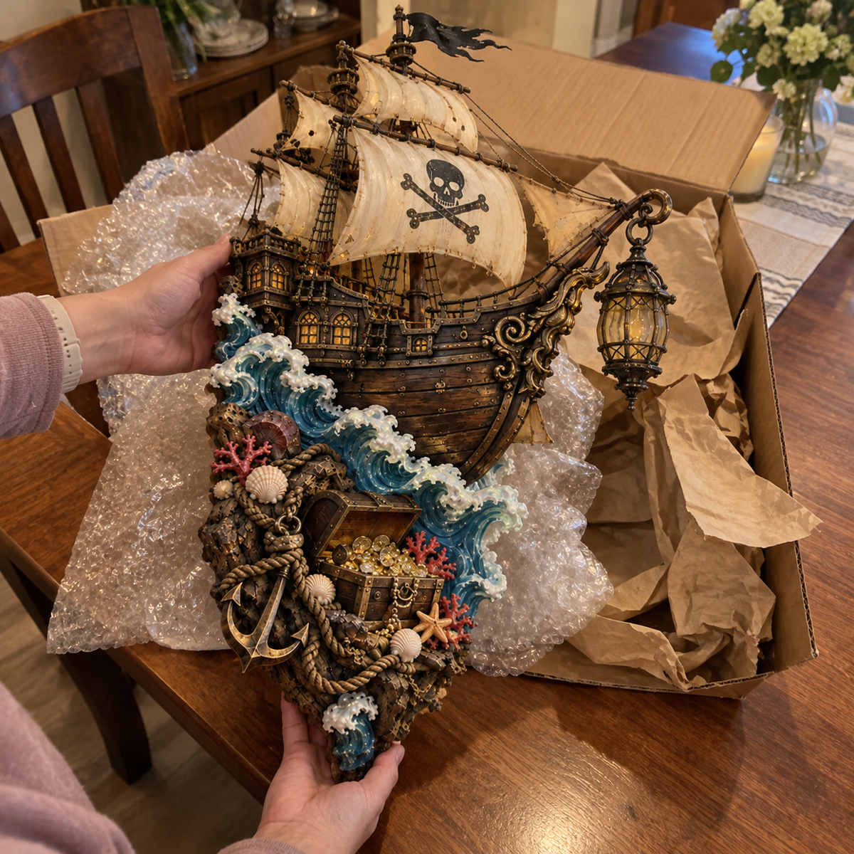 Pirate ship wall lantern real product scale