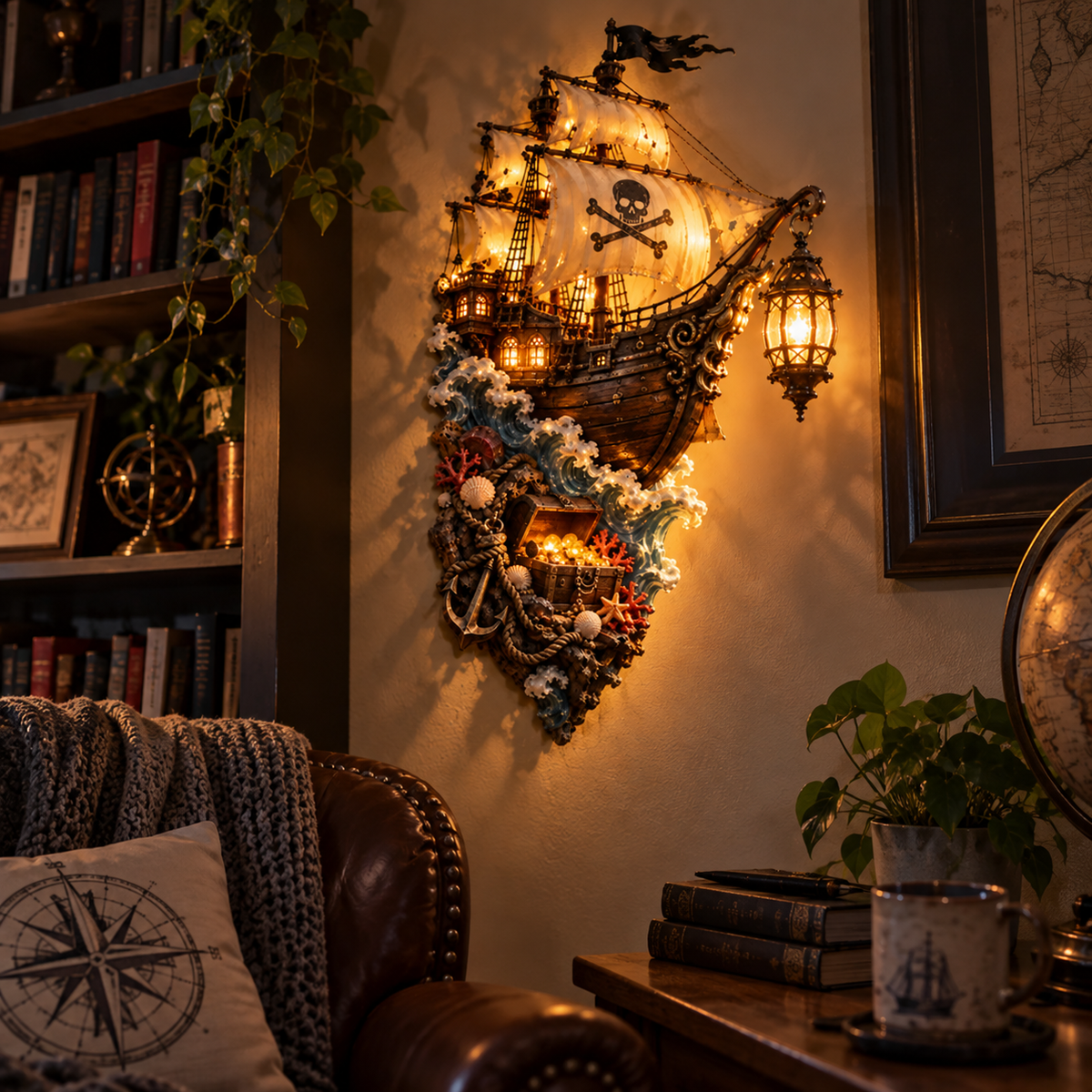 Pirate Ship Wall Lantern in study
