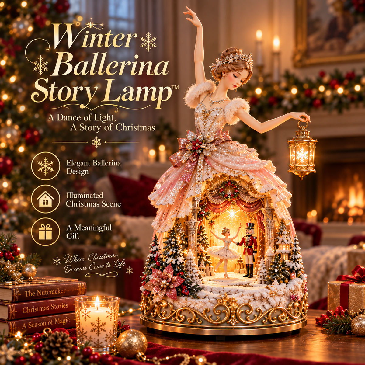 🔥LAST DAY 49% OFF 🩰 Winter Ballerina Story Lamp – Lighted Nutcracker Christmas Tabletop Decor ✨