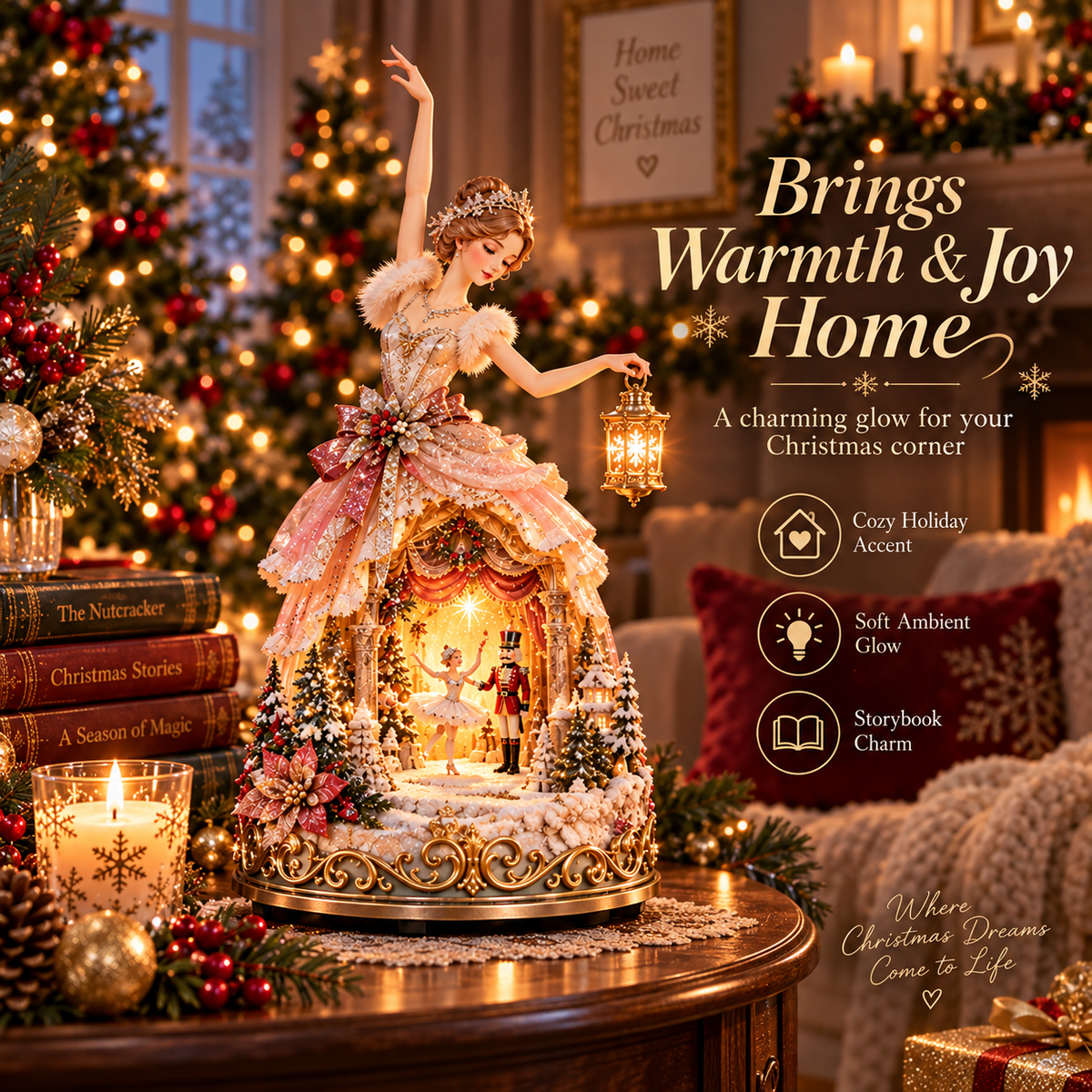 🔥LAST DAY 49% OFF 🩰 Winter Ballerina Story Lamp – Lighted Nutcracker Christmas Tabletop Decor ✨