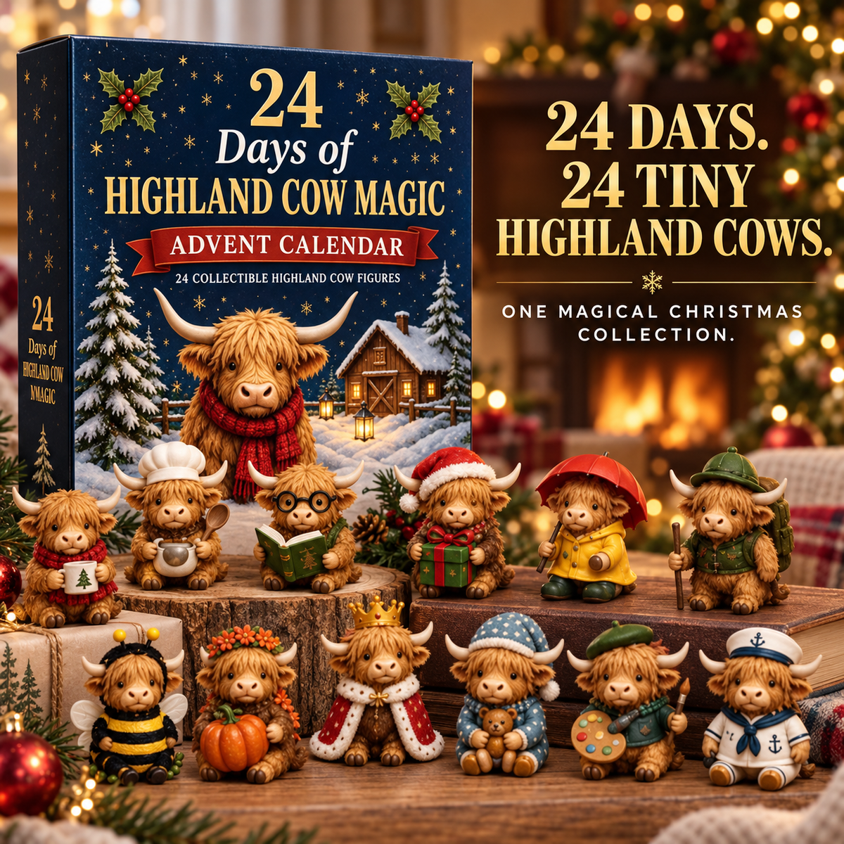 🐮❤️ 24-Day Highland Cow Advent Calendar – 24 Mini Collectible Surprises