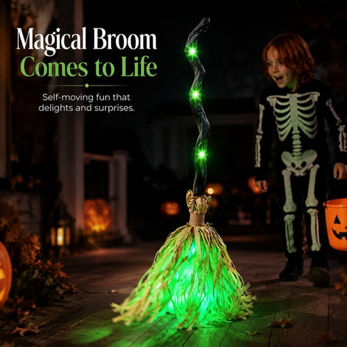 🎃🧹Animated Moving Witch Broom- Light‑Sound‑Motion