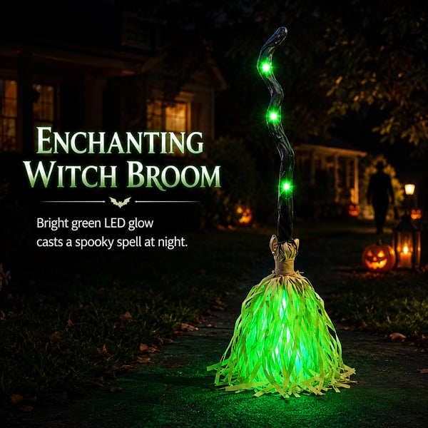 🎃🧹Animated Moving Witch Broom- Light‑Sound‑Motion