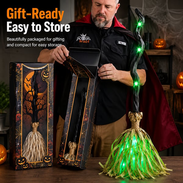 🎃🧹Animated Moving Witch Broom- Light‑Sound‑Motion