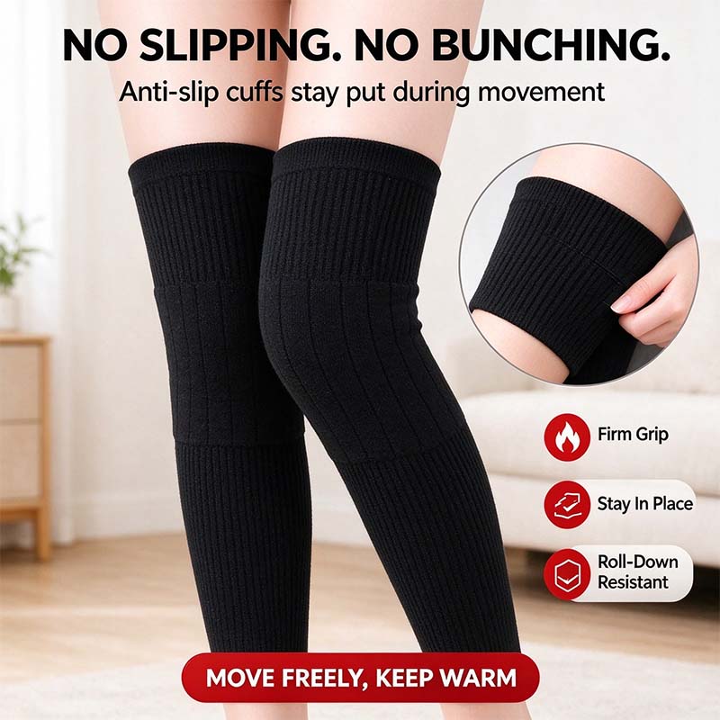 Ribbed cuffs and fitted upper section of long knee warmers