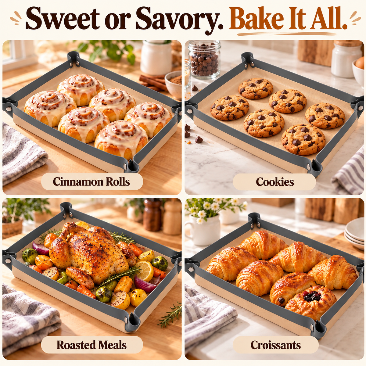 🍪 Foldable Silicone Baking Tray – Bake, Release & Store with Ease:New Upgraded Version ⭐