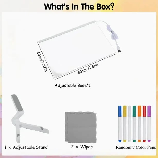 ✨🎨 Reusable LED Acrylic Message Board – Light-Up Drawing & Writing Board with 7 Color Pens