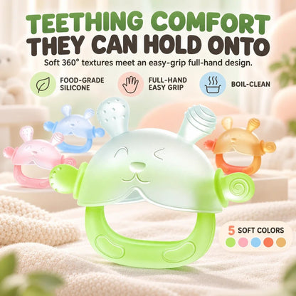 🐰 360° Food-Grade Silicone Bunny Teether – Full-Hand Easy-Grip Design